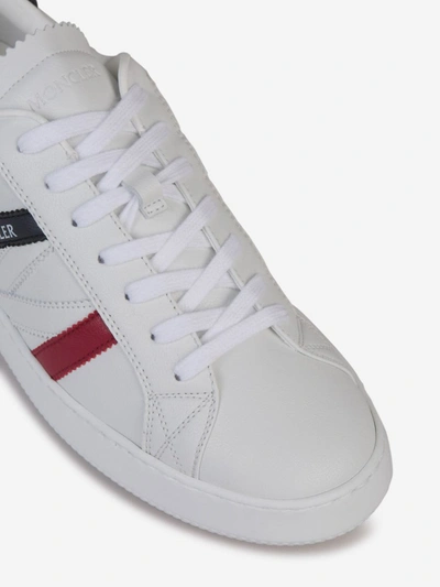 Shop Moncler Leather Monaco Sneakers In Blanc