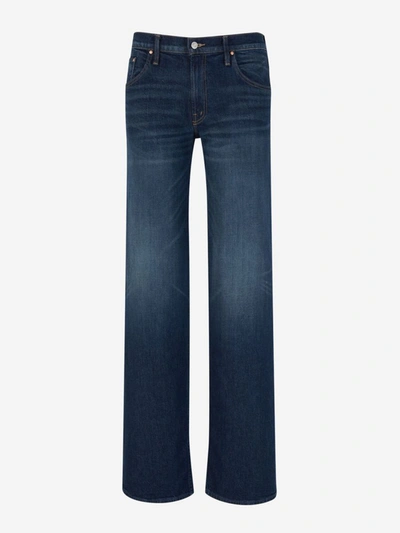 Shop Mother Straight Cotton Jeans In Blau Marí