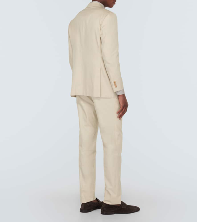 Shop Kiton Double-breasted Cotton Suit In Beige 