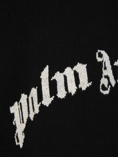 Shop Palm Angels Knit Zipper Hood Sweatshirt In Negre