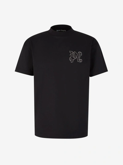Shop Palm Angels Monogram Cotton T-shirt In Negre