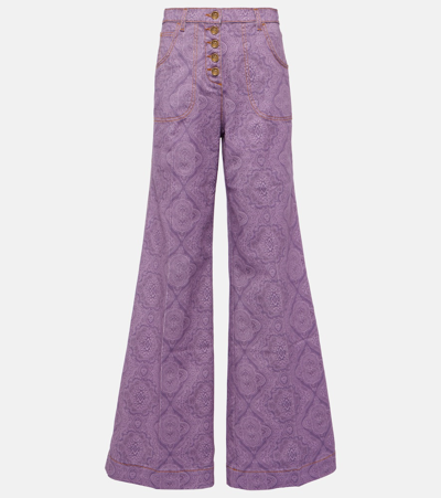 Shop Etro Printed Flared Jeans In Purple