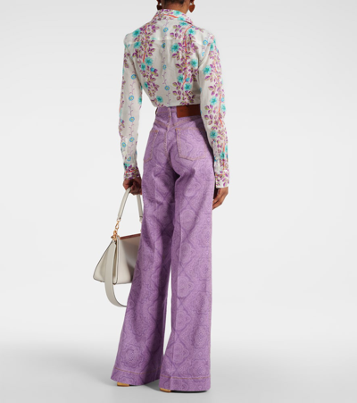 Shop Etro Printed Flared Jeans In Purple