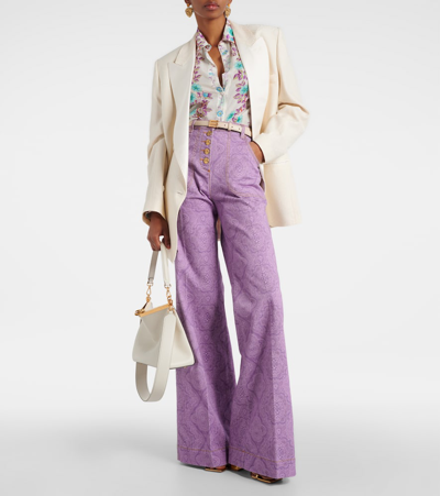 Shop Etro Printed Flared Jeans In Purple