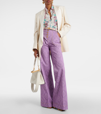 Etro High Waist Flare Fit Wide Leg Jeans In Purple