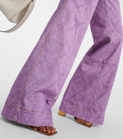 Shop Etro Printed Flared Jeans In Purple