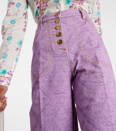 Etro High Waist Flare Fit Wide Leg Jeans In Purple