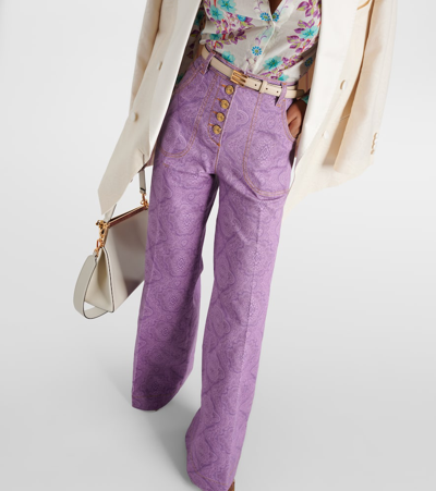 Shop Etro Printed Flared Jeans In Purple