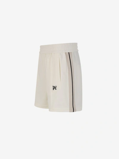 Shop Palm Angels Striped Monogram Bermuda Shorts In Blanc