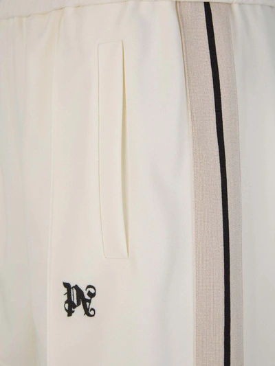 Shop Palm Angels Striped Monogram Bermuda Shorts In Blanc