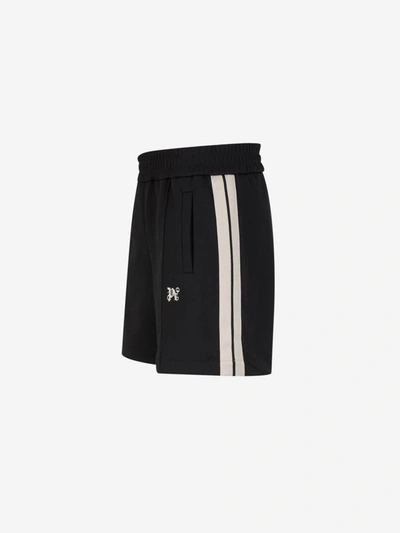 Shop Palm Angels Striped Monogram Bermuda Shorts In Negre