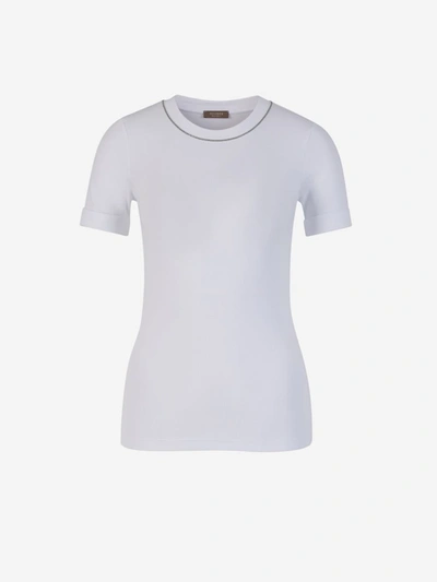 Shop Peserico Crystal Ribbed T-shirt In Blanc