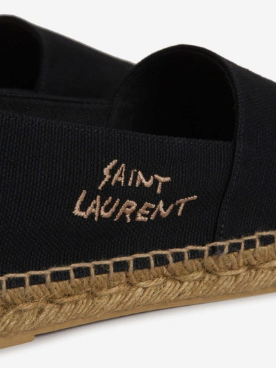 Shop Saint Laurent Embroidered Canvas Espadrilles In Negre