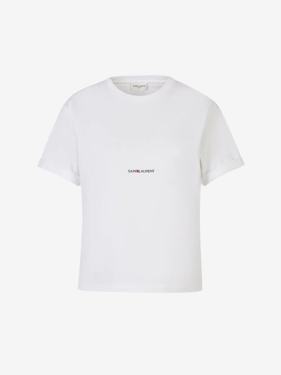 Shop Saint Laurent Logo Cotton T-shirt In Blanc