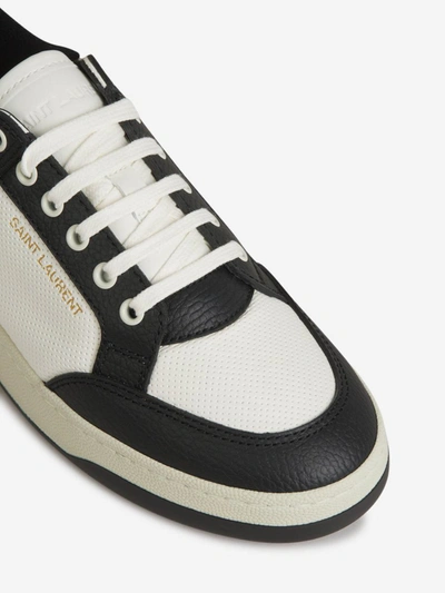 Shop Saint Laurent Logo Leather Sneakers In Blanc
