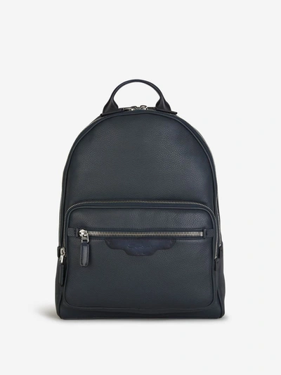 Shop Santoni Logo Leather Backpack In Blau Nit