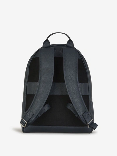 Shop Santoni Logo Leather Backpack In Blau Nit