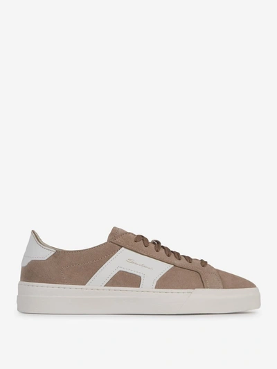 Shop Santoni Suede Leather Sneakers In Taupe