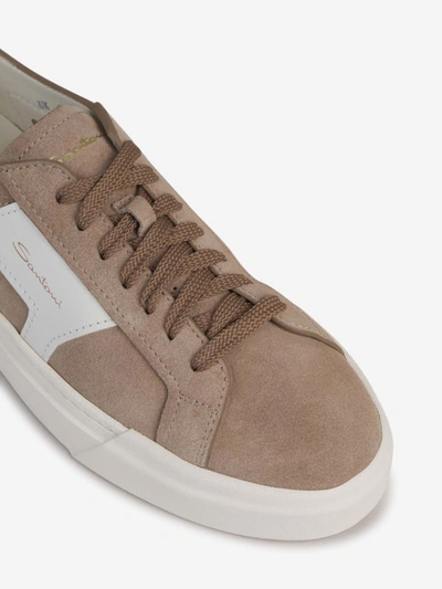 Shop Santoni Suede Leather Sneakers In Taupe