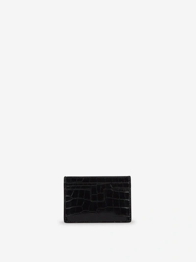 Shop Tom Ford Croco T-line Card Holder In Negre