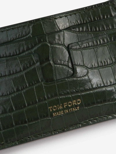 Shop Tom Ford Croco T-line Card Holder In Verd Fosc