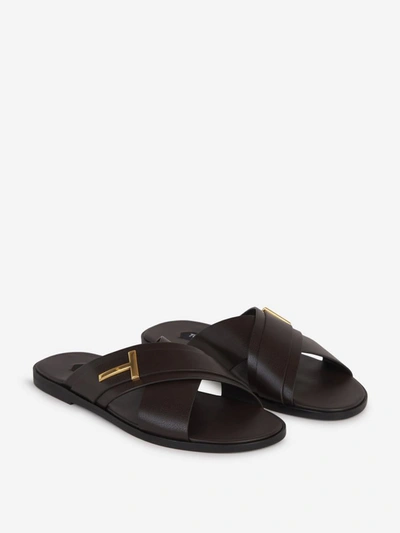 Shop Tom Ford Logo Leather Sandals In Marró Fosc