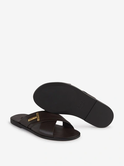 Shop Tom Ford Logo Leather Sandals In Marró Fosc