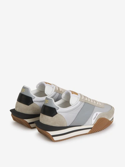 Shop Tom Ford Logo Leather Sneakers In Gris Carbó