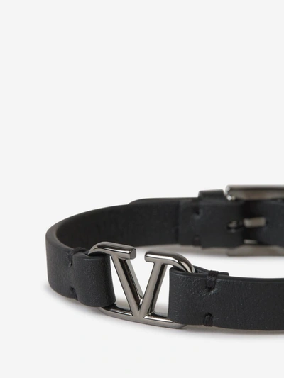 Shop Valentino Garavani Leather Logo Bracelet In Negre