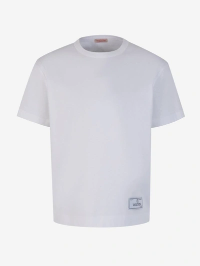 Shop Valentino Plain Cotton T-shirt In Blanc