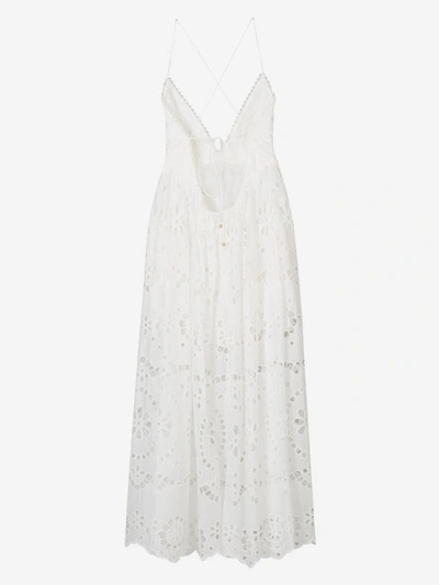 Shop Zimmermann Embroidered Midi Dress In Blanc