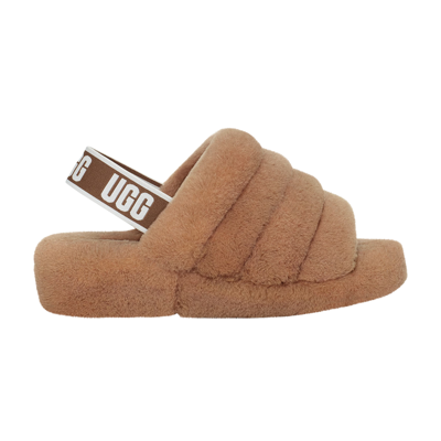 Pre-owned Ugg Wmns Fluff Yeah Slide 'chestnut' In Brown