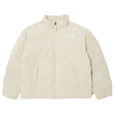 Pre-owned Supreme X The North Face Suede Nuptse Jacket 'stone' In Cream