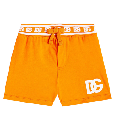 Shop Dolce & Gabbana Baby Printed Cotton Jersey Shorts In Orange