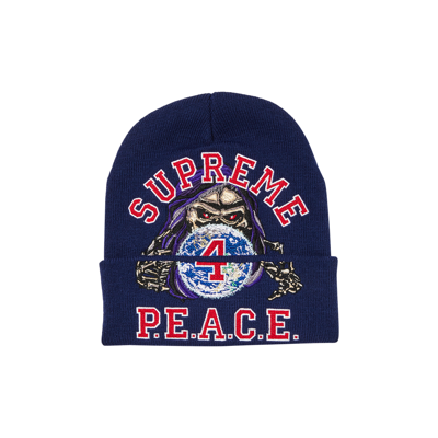 Pre-owned Supreme Peace Embroidered Beanie 'navy' In Blue
