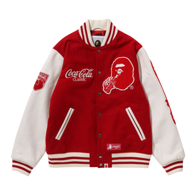 Pre-owned Bape X Coca-cola Varsity Jacket 'red'