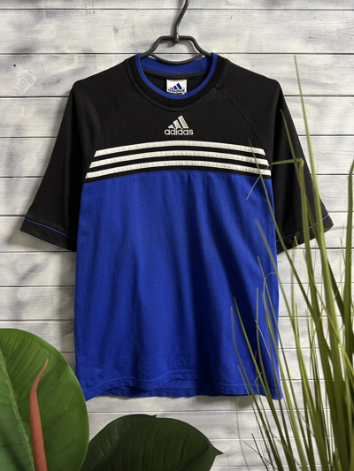 Pre-owned Adidas X Vintage T-shirt Adidas Centr Logo Triples In Black/blue