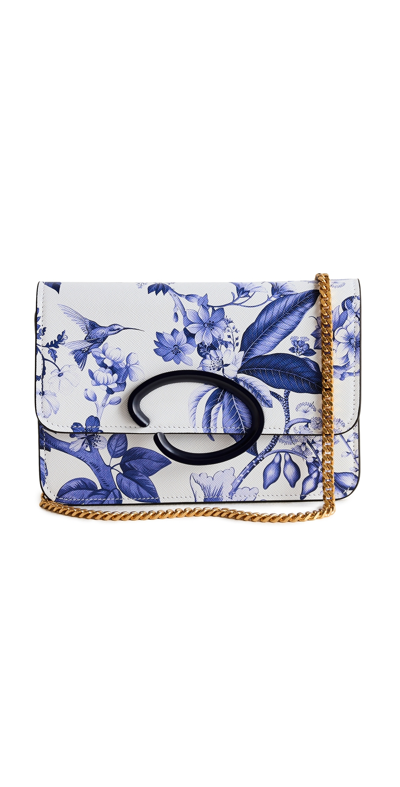 Shop Oscar De La Renta O-pochette Flora & Fauna Toile Print Handbag Navy/white