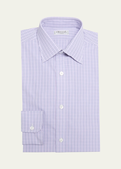 Shop Charvet Men's Cotton Micro-check Dress Shirt In Purple Blue