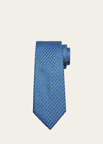 Shop Charvet Men's Silk Micro-geometric Tie In 2 Nvy