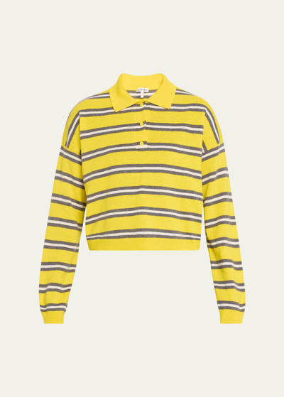 Shop Loewe Stripe Polo Wool Sweater In Yellow