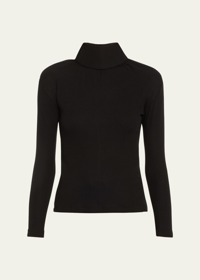 Shop Marie Adam-leenaerdt Stand-collar Ribbed Shirt In 9999 Black