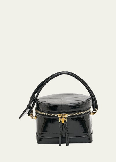 Shop Jacquemus Le Vanito Croc-embossed Shoulder Bag In Black