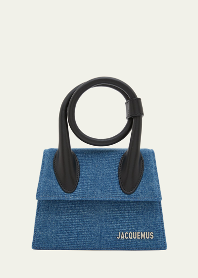 Shop Jacquemus Le Chiquito Noeud Denim Top-handle Bag In Blue