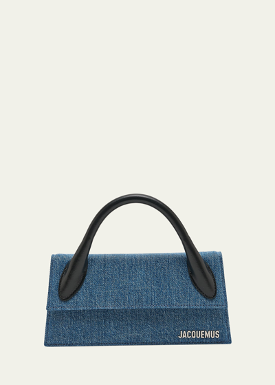 Shop Jacquemus Le Chiquito Long Denim Top-handle Bag In Blue