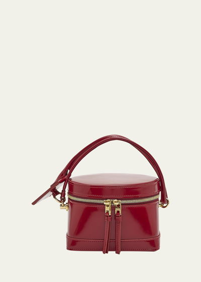 Shop Jacquemus Le Vanito Patent Top-handle Bag In Dark Red