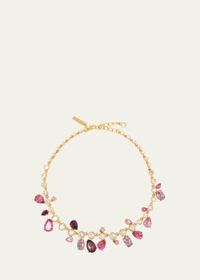 Shop Oscar De La Renta Asymmetrical Crystal Cactus Necklace In Pink Multi