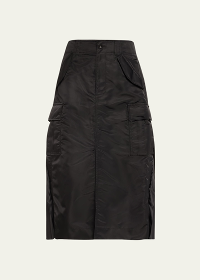 Shop Sacai Cargo Nylon Pleat-back Midi Skirt In Black