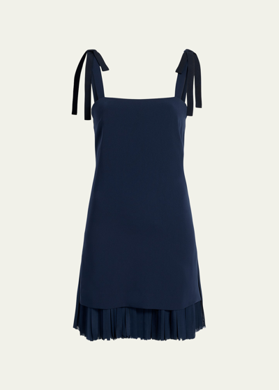 Shop Cinq À Sept Imani Square-neck Ruffle-hem Sleeveless Crepe Mini Dress In Navy