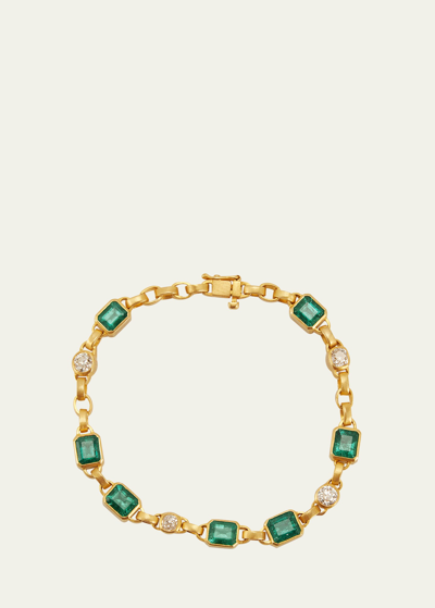 Shop Darius One-of-a-kind Emerald And Diamond Signature Chain Bracelet In Yg